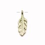 Charm plated by "flash gold" on brass, in shaped of leaf 15 * 5mm x 6pcs