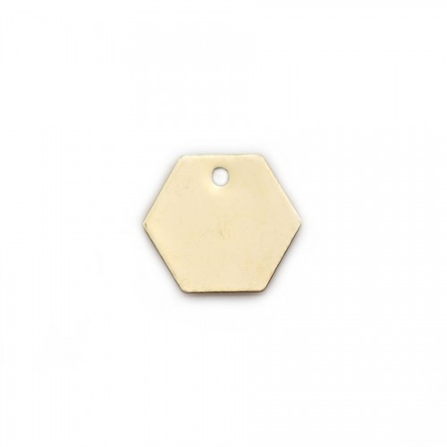 Breloque en forme hexagone, plaquée par "flash" or sur laiton 10mm x 4pcs