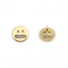 Smiley charm in size of 10mm, plated with "flash" gold on brass x 2pcs
