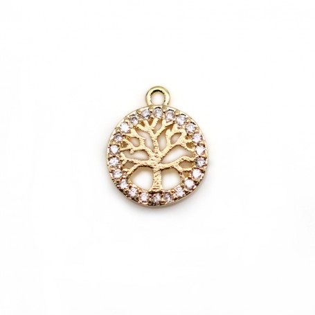 Round pendant 18mm, plated by "flash" gold brass with pearls x 1pc