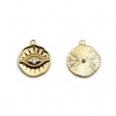 Pendant 12mm, with a central eye, plated by "flash" gold on brass x 4pcs