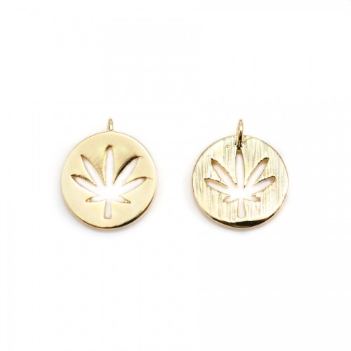 Gold flash plated on brass round with leaf openwork Charms, 11mm x 2pcs