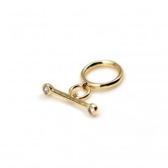 Toggle OT clasp with zirconium, plated with gold "flash" on brass x 2pcs
