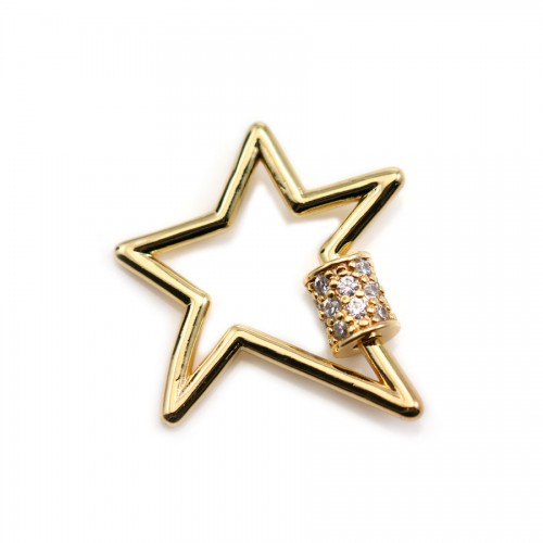Cierre de rosca, forma de estrella, con circonitas, chapado en oro por "flash" sobre latón x 1pc