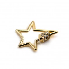 Fermoir à visser, forme étoile, avec zircons, doré sur laiton x 1pc