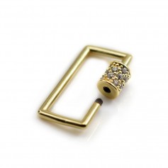 Screw-on clasp with zircons, rectangular-shape, plated by "flash" gold on brass x 1pc