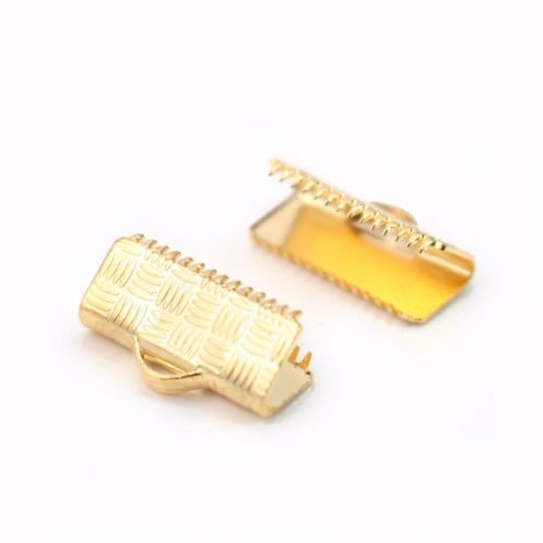 Crimp-end for ribbon by "flash" Gold on brass 7x13mm x 2pcs
