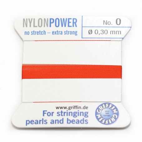 Fil power nylon avec aiguille inclus, de couleur rouge orangé x 2m