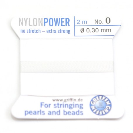 Fil power nylon avec aiguille inclus, de couleur blanc x 2m