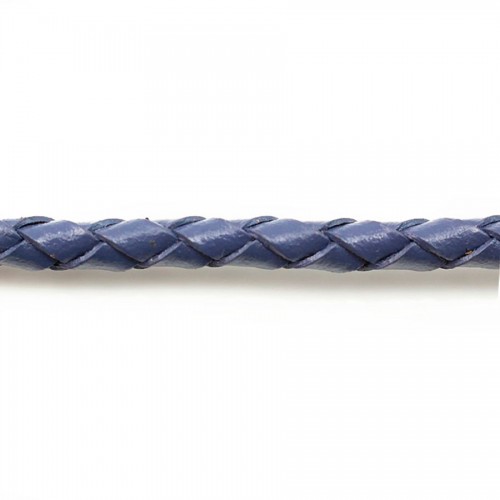 Cordão de couro tecido azul 3,0mm x 50cm