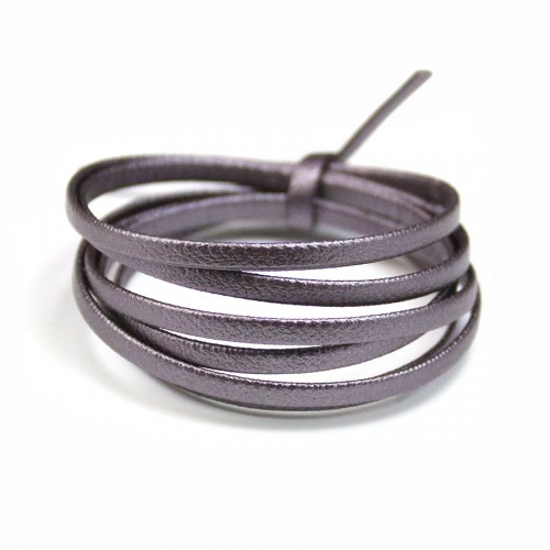 Synthetic leather, in flat shape, in plum iridescent color, 3mm x 90cm