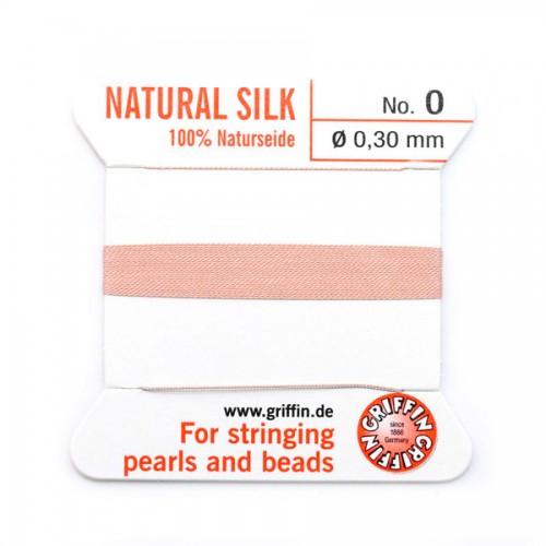 Silk bead cord 0.3mm with needle attached pale pink x 2m