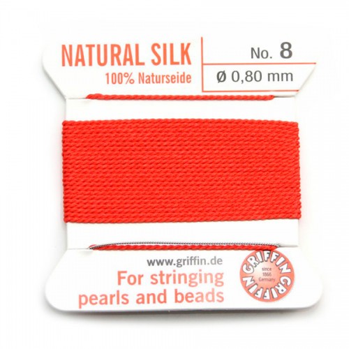 Silk bead cord 0.8mm coral x 2m
