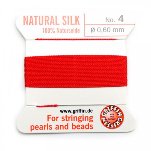 Silk bead cord 0.6mm red x 2m
