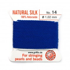 Silk bead cord 0.8mm with needle attached dark bleu x 2m