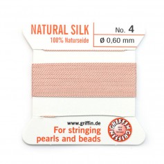 Silk bead cord 0.6mm with needle attached pale pink x 2m