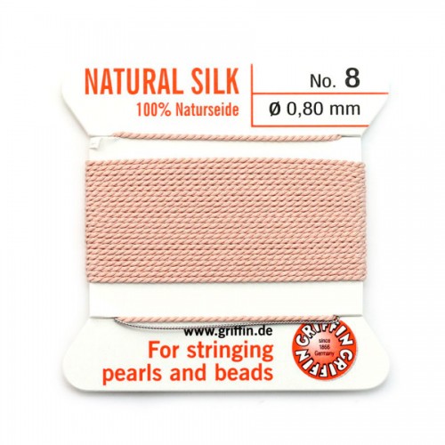Silk bead cord 0.8mm with needle attached pale pink x 2m
