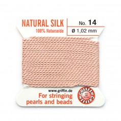 Hilo de seda de 1,02 mm unido a una aguja rosa claro x 2m