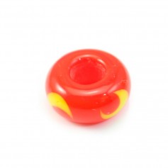 Red glass bead with yellow moons designs 13.5mm x 1pc
