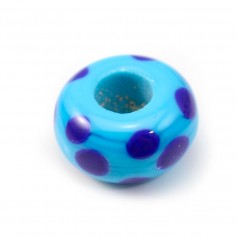 Sky blue with navy blue dots glass bead 14mm x 1pc