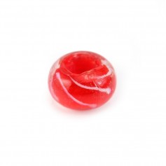 Perle en verre rouge & blanc 14mm x 1pc