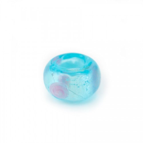 Perlina di vetro blu cielo e rosa 14 mm x 1 pz