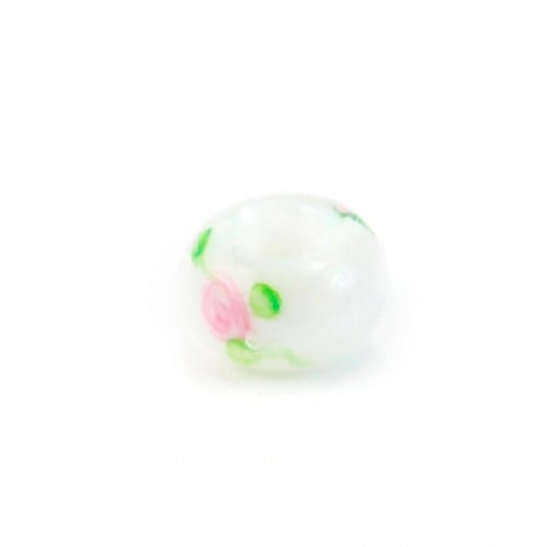 Pandora verre blanc de lait & rose & vert 14mm x 1pc