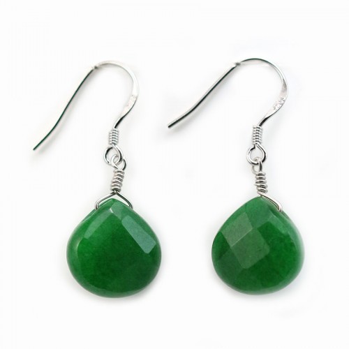 Brincos: gota lisa de jade de cor verde e prata 925 ródio chapeado 13,5x18,5mm x 2pcs