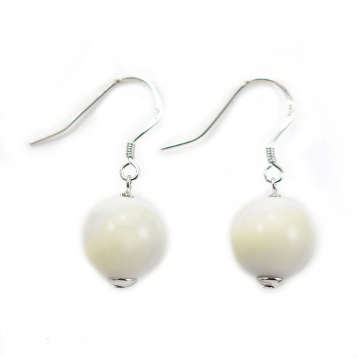 Silver earring 925 white mother of pearl, 12mm x 2pcs