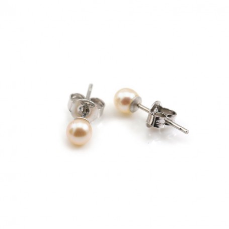 Earring Silver 925, white cultured freshwater pearl 4mm x 2pcs