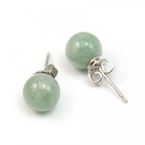 925 silver and jade earring, round shape, 8mm x 2pcs
