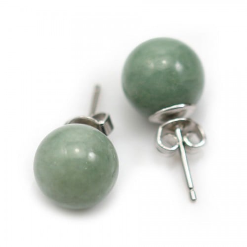 925 silver and jade earring, round shape, 10mm x 2pcs