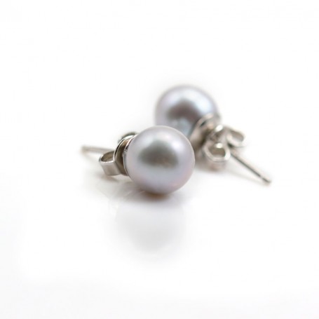 Earring silver925 freshwater cutlured pearl light grey 9mm x 2pcs