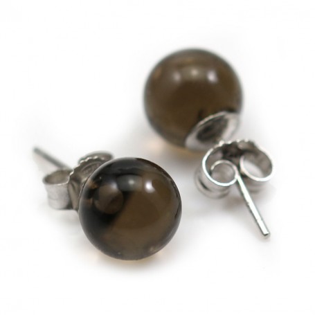 Smoked quartz earring, in size of 8mm, 925 silver x 2pcs