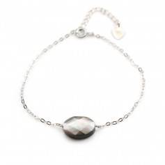 Bracelet Nacre grise ovale facetté - Argent 925 rhodié x 1pc
