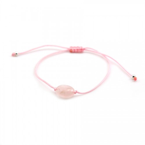 Rose quartz cord bracelet, with macrame knot
