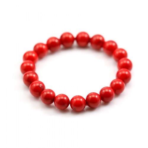 Red dyed sea bamboo bracelet round 9-10mm - Elastic x 1pc