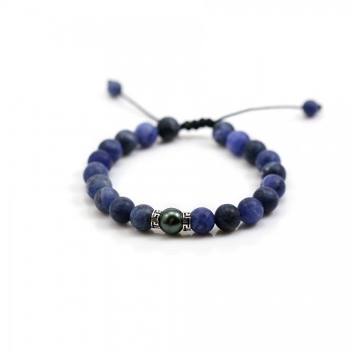 Tahitian Cultured Pearl & Sodalite matte bracelet - Ajustable macramé x 1pc
