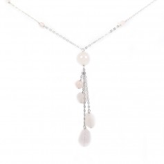 Necklace in 925 silver & pink quartz stones x 1pc