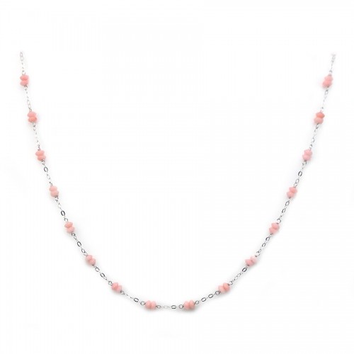 Pink sea bamboo necklace, round, 925 silver chain, 2x4mm x 1pc