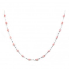 Halskette aus rosafarbenem Seebambus, Rondell, Kette aus 925er Silber, 2x4mm x 1Stk