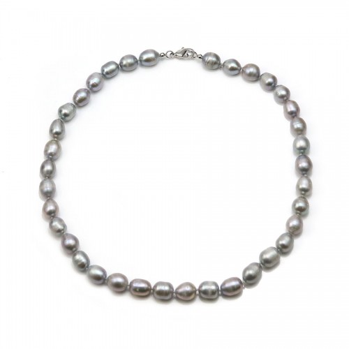 Collar de perlas cultivadas de agua dulce gris ovaladas, longitud 40cm x 1pc