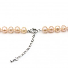 Simple Necklace salmon cultured Pearl Freshwater 8-9mm