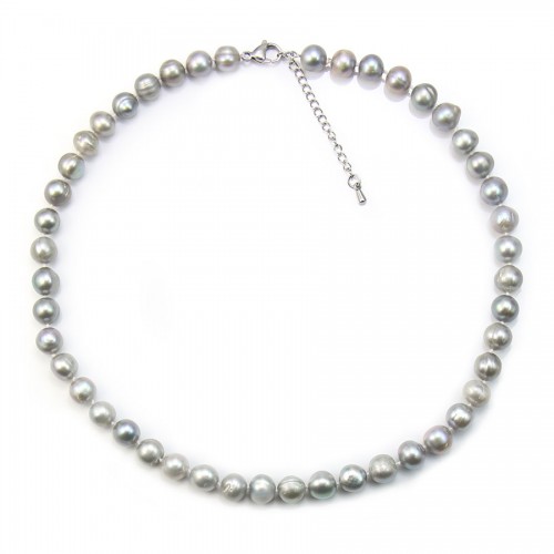 Collar de perlas de agua dulce gris 8-9mm