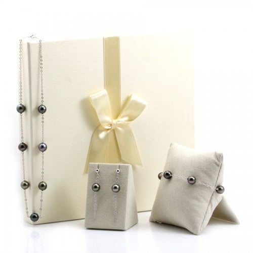 White freshwater cultured pearl jewelry set in silver 925 rhodium