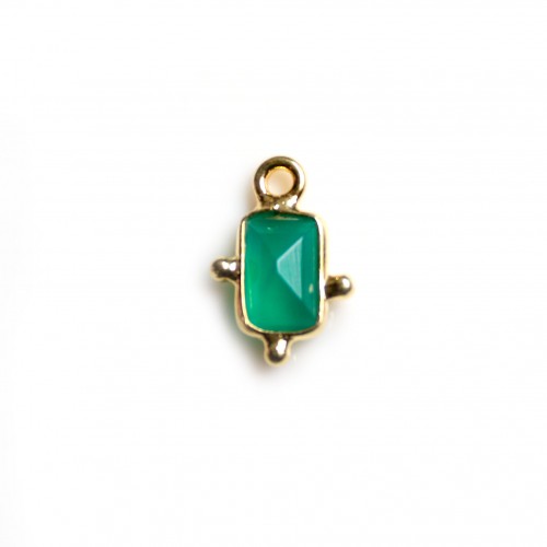 Green Agate Rectangle on gold plated Charm 5*7mm x 1pc