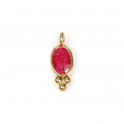 Charm in Gemstone treated color ruby oval on silver 925 gilded with fine gold 4x11mm x 1pc