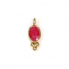Charm in Gemstone treated color ruby oval on silver 925 gilded with fine gold 4x11mm x 1pc