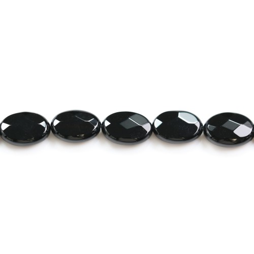 Agate de couleur noire, en forme d'ovale facetté, 10 * 14mm x 4pcs