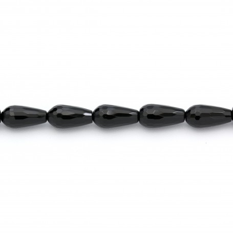 Agate in black color, in the shape of faceted drop, 8 * 16mm x 4pcs